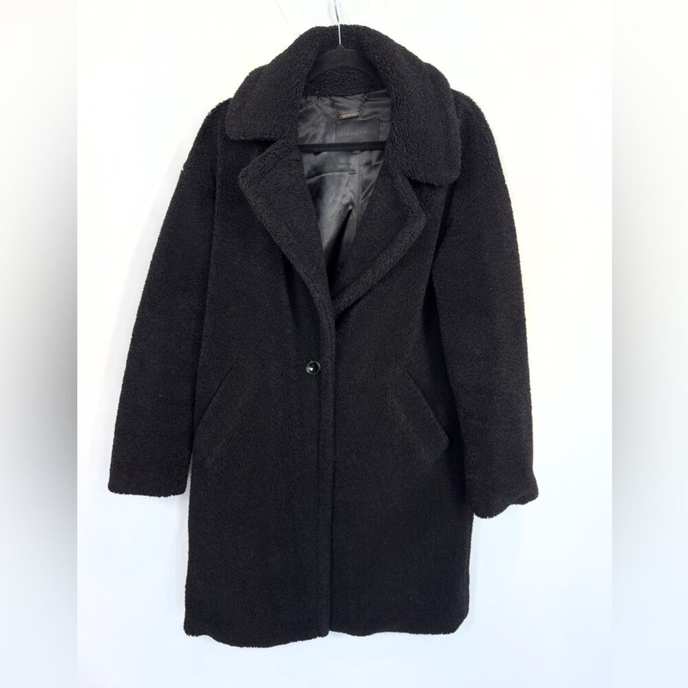 Kendall + Kylie Black Faux Fur Teddy Coat Jacket Longline Size Small